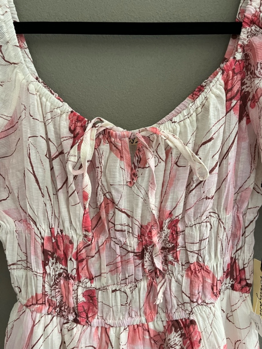 Liberty Love Mini Dress Milkmaid Gathered Bust Empire Waist A-Line Coquette Pink - Picture 6 of 13